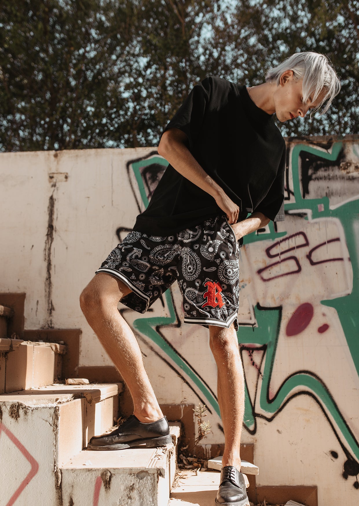 Black Paisley Riot Shorts